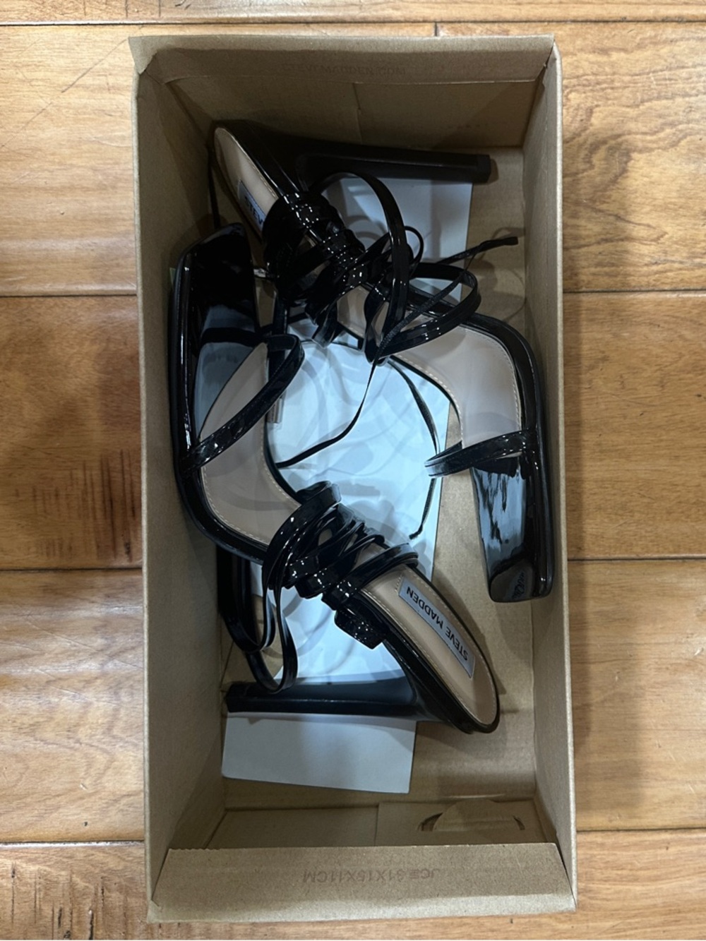 Steve Madden Black Patent Lace-Up Square Toe Heels